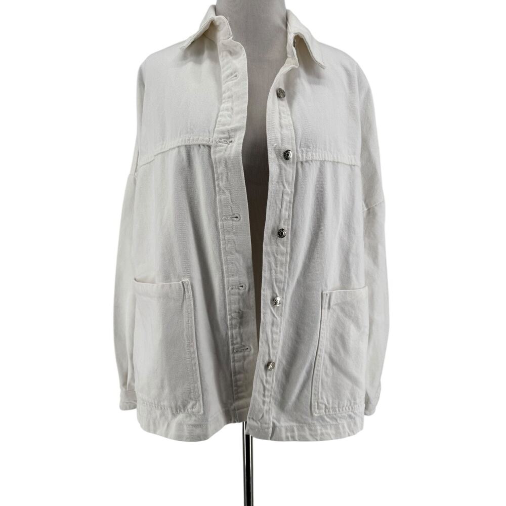 Zara Women's White 100% Cotton Oversized Denim Jean Jacket Size Large